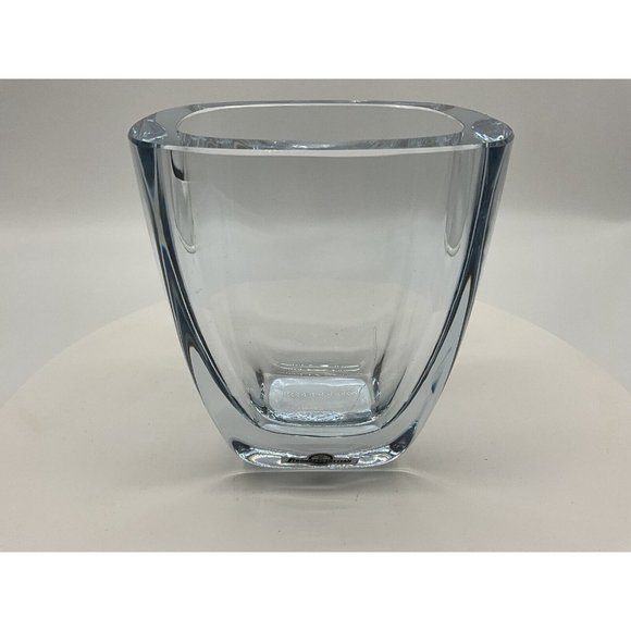 Vtg Strombergshyttan Swedish Art Glass Crystal Vase Blue Hue Artist Signed MCM - Picture 7 of 16